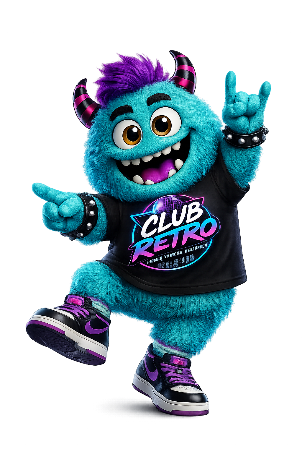Mascota Club Retro bailando en la pista principal