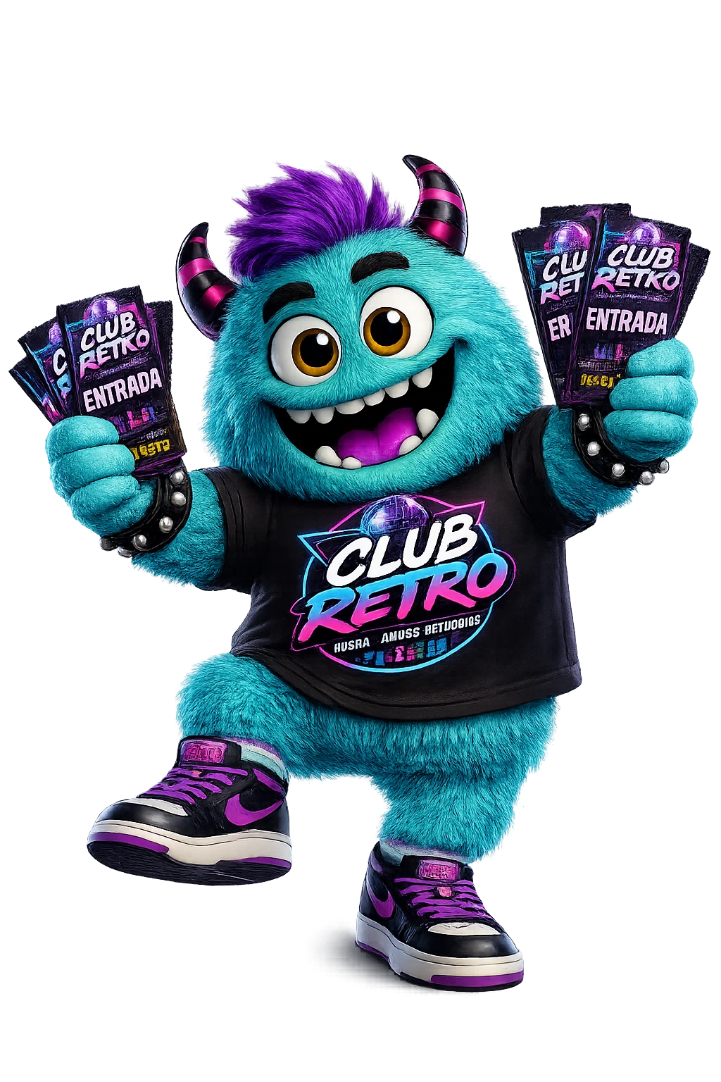 Mascota Club Retro mostrando entradas