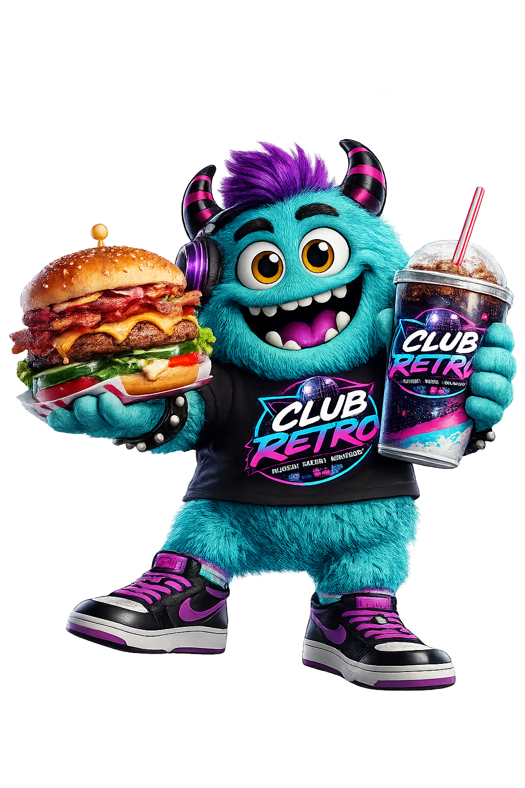 Mascota Club Retro con comida