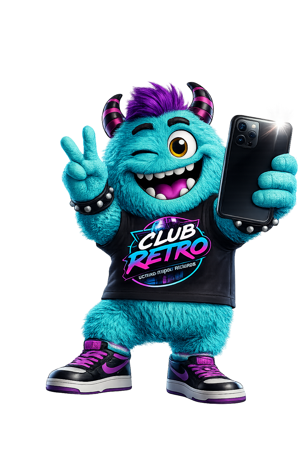 Mascota Club Retro tomándose una selfie
